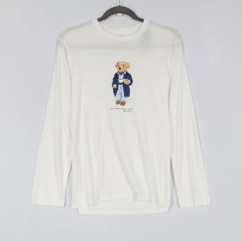 Polo Ralph Lauren Pajama Set Mens L White Black Bear Graphic Preppy $99 NWD